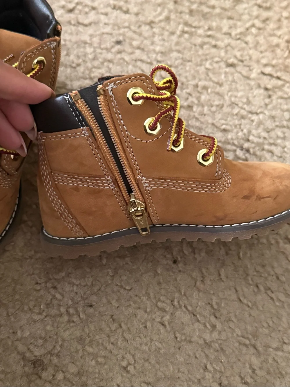 Timberland Kids Wheat/Tan Lace-Up Ankle Boots with Yellow Accents